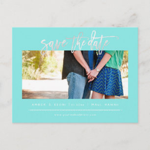 PixDezines Blush Faux-Platin Moderne Bürstenschrif Ankündigungspostkarte