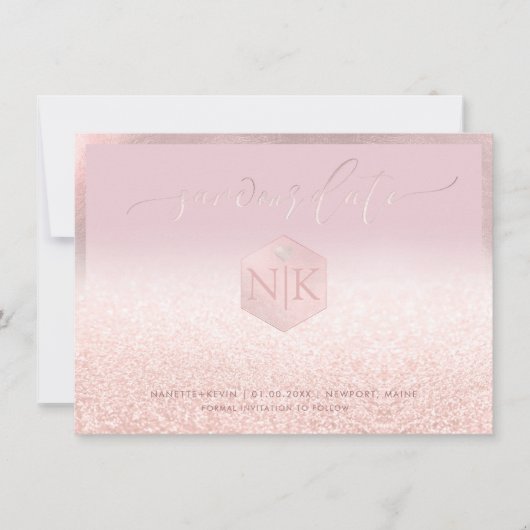 PixDezines Blush Flesh Pink Glitzer Rette unser Da Save The Date (Vorderseite)