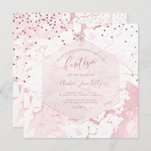 PixDezines Blush Honeycomb Marmortaufe Einladung (Vorne/Hinten)