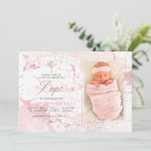 PixDezines Blush Marmor+Confetti/Taufe Einladung (Stehend Vorderseite)