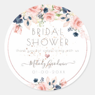 PixDezines Blush Navy Wasserfarben Blumen Runder Aufkleber