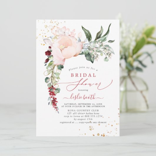 PixDezines Blush Peony Brautparty Einladung (Stehend Vorderseite)