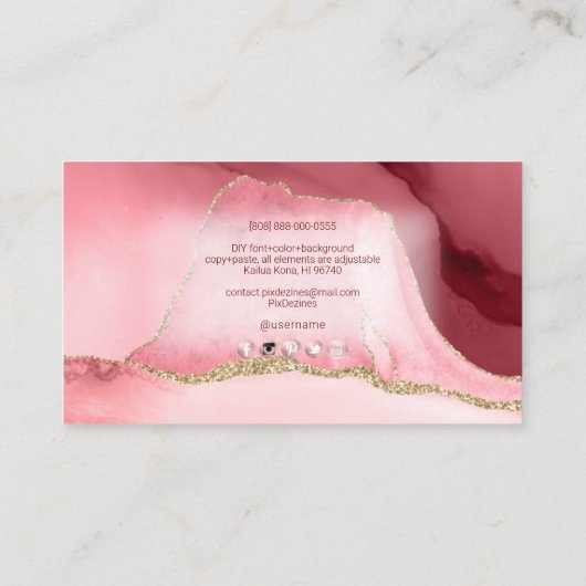 PixDezines Blush Pink Aquarellfarben Agate Visitenkarte (Rückseite)