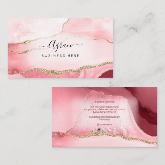 PixDezines Blush Pink Aquarellfarben Agate Visitenkarte (Vorne/Hinten)