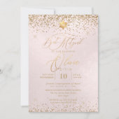 PixDezines Blush Pink Glitzer Bat Mitzvah Einladung (Vorderseite)