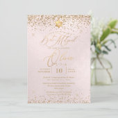 PixDezines Blush Pink Glitzer Bat Mitzvah Einladung (Stehend Vorderseite)