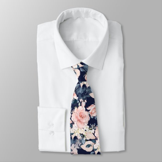 PixDezines Blush Pink Ice Blau Blume Krawatte (Gebunden)