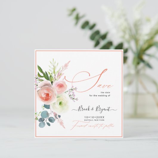 PixDezines Blush Pink Peonies Save the Date (Stehend Vorderseite)