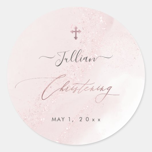 PixDezines Blush Pink Rose Gold Christening Runder Aufkleber (Vorderseite)