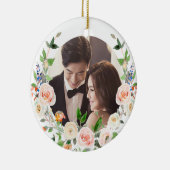 PixDezines Blush Rose Kranz, Erste Weihnachten Keramik Ornament (Rechts)