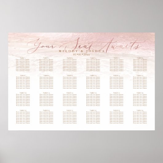 PixDezines Blush Shoreline+Rose Gold Seating Chart Poster (Vorne)