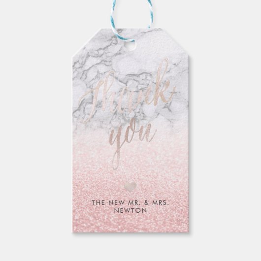 PixDezines Blush Snow Bokeh+Marble Vielen Dank Geschenkanhänger (Vorderseite)