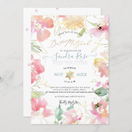 PixDezines Blush Sweetpeas Watercolor Bat Mitzvah Einladung