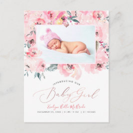 PixDezines Blush Wasserfarbene Peonies Girl Birth Postkarte