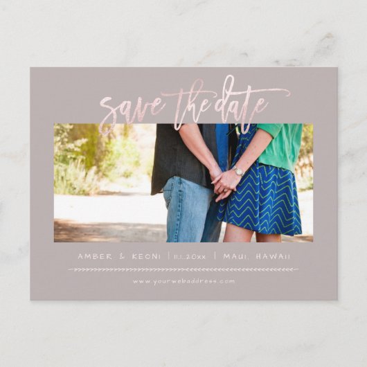 PixDezines BlushFaux Rose Gold Modernes Pinselskri Ankündigungspostkarte (Vorderseite)