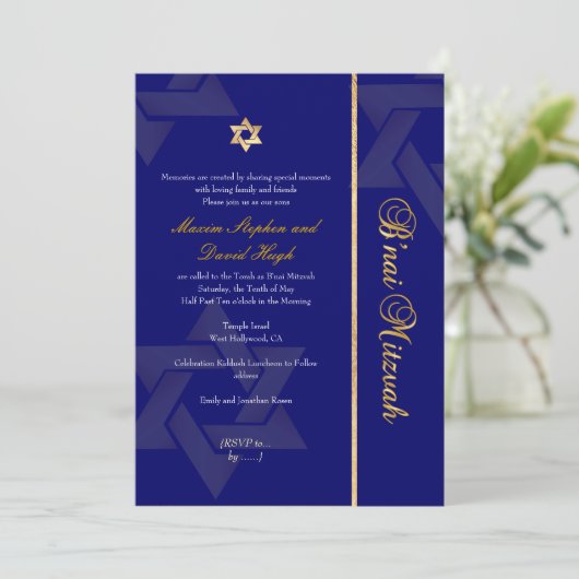 PixDezines Bnai Mitzvah/dunkelblau/gold/göttliche  Einladung (Stehend Vorderseite)