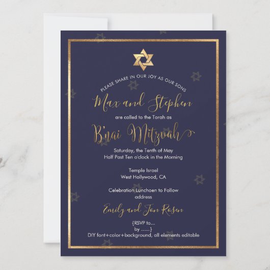 PixDezines Bnai Mitzvah Foto Einladung (Rückseite)