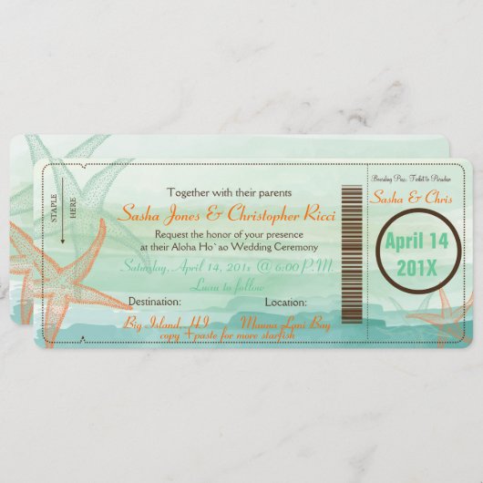 PixDezines Boarding Pass+Beach Hochzeit Einladunge Einladung (Vorne/Hinten)