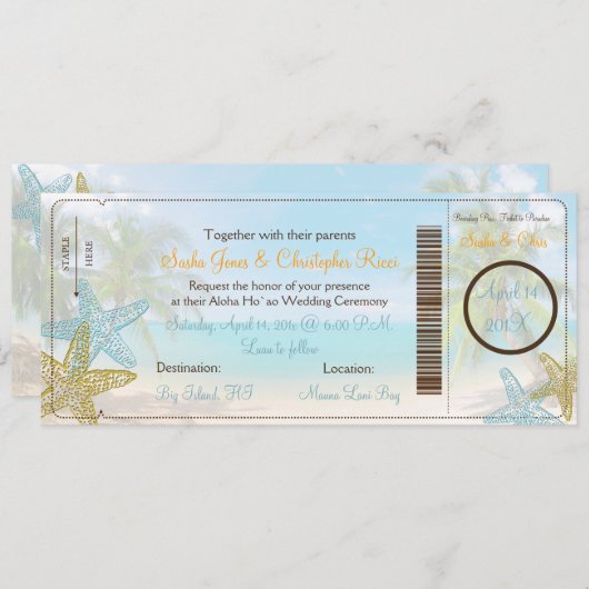 PixDezines Boarding Pass+Beach Hochzeit Einladunge Einladung (Vorne/Hinten)