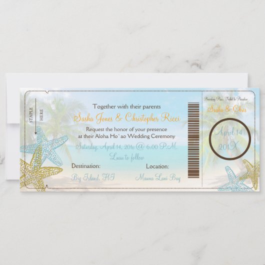 PixDezines Boarding Pass+Beach Hochzeit Einladunge Einladung (Vorderseite)