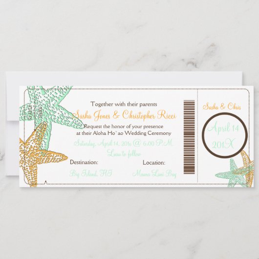 PixDezines Boarding Pass+Beach Hochzeit Einladunge Einladung (Vorderseite)