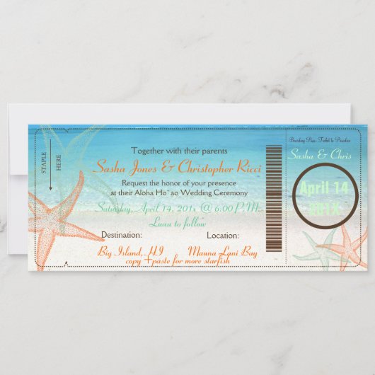 PixDezines Boarding Pass+Beach Hochzeit Einladunge Einladung (Vorderseite)