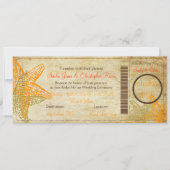 PixDezines Boarding Pass+Beach+Orange Starfish Einladung (Vorderseite)