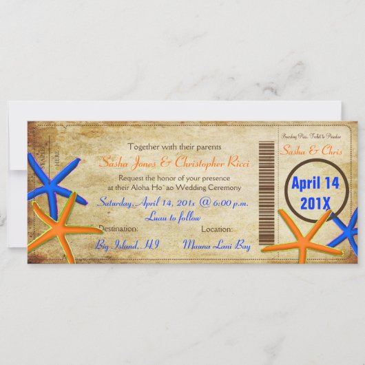 PixDezines Boarding Pass+Beach Wedding Einladungen (Vorderseite)