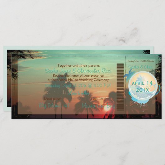 PixDezines Boarding Pass hawaii Sonnenuntergang Einladung (Vorne/Hinten)