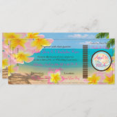 PixDezines BOARDING PASS+PINK PLUMERIA+STRAND Einladung (Vorne/Hinten)