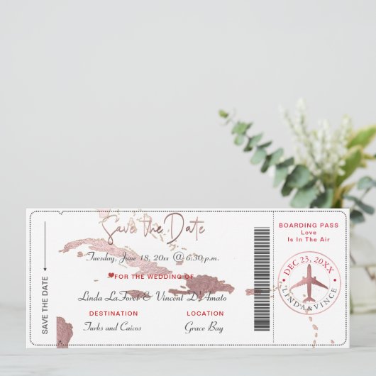 PixDezines Boarding Pass Rett Datum, Karibik Karte (Stehend Vorderseite)