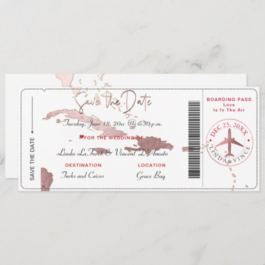 PixDezines Boarding Pass Rett Datum, Karibik Karte (Vorne/Hinten)