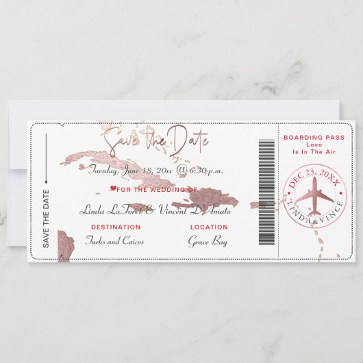 PixDezines Boarding Pass Rett Datum, Karibik Karte (Vorderseite)
