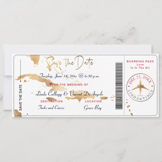 PixDezines Boarding Pass Rett Datum, Karibik Karte (Vorderseite)