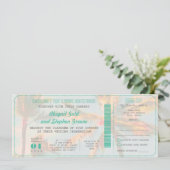 PixDezines Boarding Pass+Vintage Hochzeit am Stran Einladung (Stehend Vorderseite)