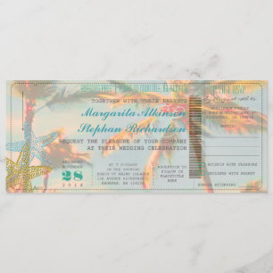 PixDezines Boarding Pass+Vintage Hochzeit am Stran Einladung