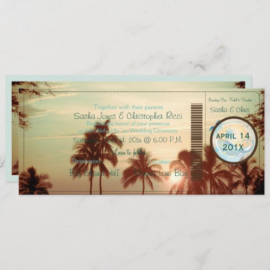 PixDezines Boarding Pass Vintagen Hawaii Sonnenunt Einladung (Vorne/Hinten)