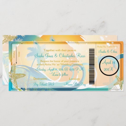 PixDezines Boarding Pass+Waves Einladung (Vorne/Hinten)