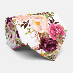 PixDezines Boho Blush Burgund Wasserfarben Blumen Krawatte