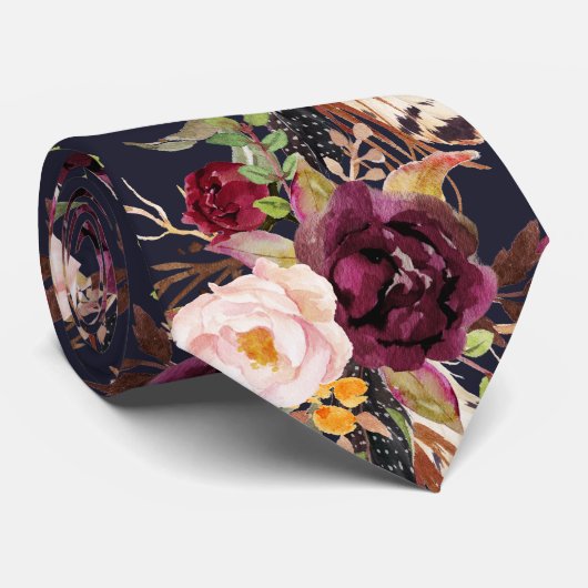 PixDezines Boho Blush Burgundy Blume Krawatte (Gerollt)