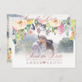 PixDezines Boho Floral Save the Date/FauxRose Gold Ankündigungspostkarte (Vorne/Hinten)