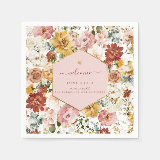 PixDezines Boho H2 Fall Garden Blume Napkins Serviette (Vorderseite)