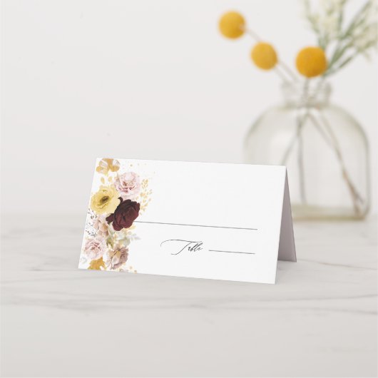 PixDezines Boho Herbstblush Rose Burgundy Place Platzkarte (Vorderseite)