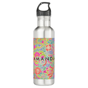 PixDezines Boho mit Blumen/Dame Trinkflasche