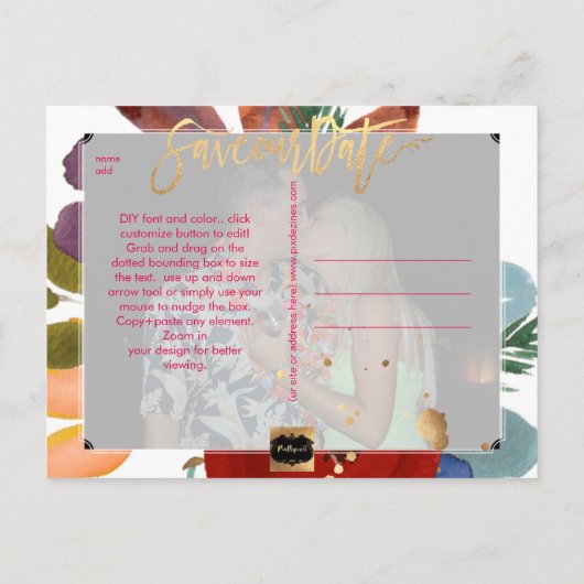 PixDezines Boho Wasserfarbe Rett Datum Ankündigungspostkarte (Rückseite)