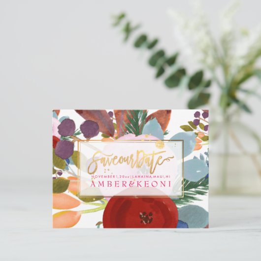 PixDezines Boho Wasserfarbe Rett Datum Ankündigungspostkarte (Stehend Vorderseite)