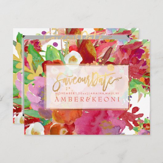 PixDezines Boho Wasserfarbe Rett Datum Ankündigungspostkarte (Vorne/Hinten)