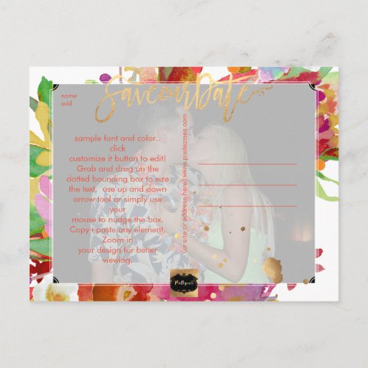 PixDezines Boho Wasserfarbe Rett Datum Ankündigungspostkarte (Rückseite)