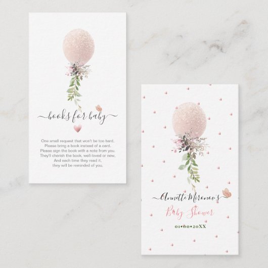 PixDezines Book Request Glitzer Blush Rose Ballon Platzkarte (Vorne/Hinten)