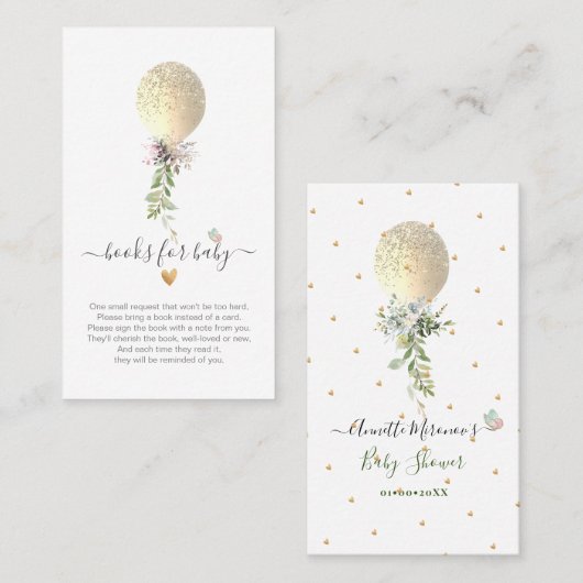 PixDezines Book Request Gold Glitzer Ballon Encls Platzkarte (Vorne/Hinten)